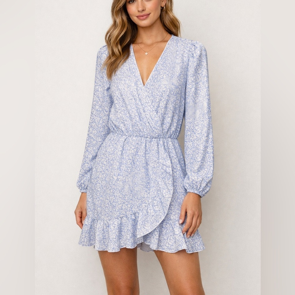 Abound NWT Light Blue Floral Faux Wrap Midi Dress Sz Small Nordstrom Cottagecore